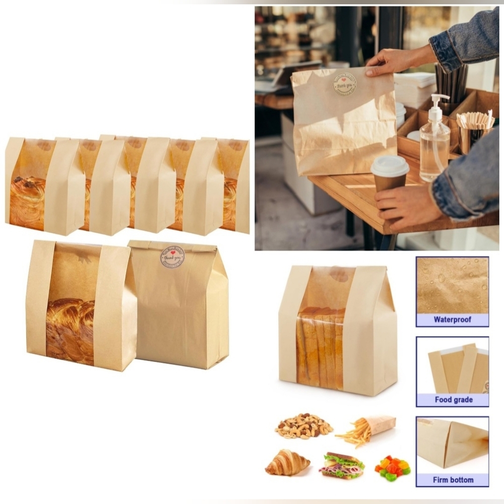 🍎Nwt 35 Bread Bags w/ Window Homemade Baking 35 Love Stickers Large Brown Kraft